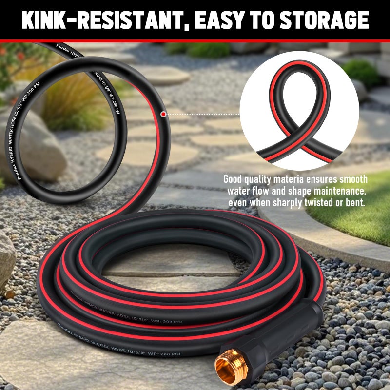 PUUKU Garden Hose 25ft x 5/8""  NON-EXPANDABLE Heavy Duty Premium Flexible Water Hose  No Kink  Leakproof  Lightweight Hybrid Hose with Male to Female Fittings for Household&Backyard - Image 4